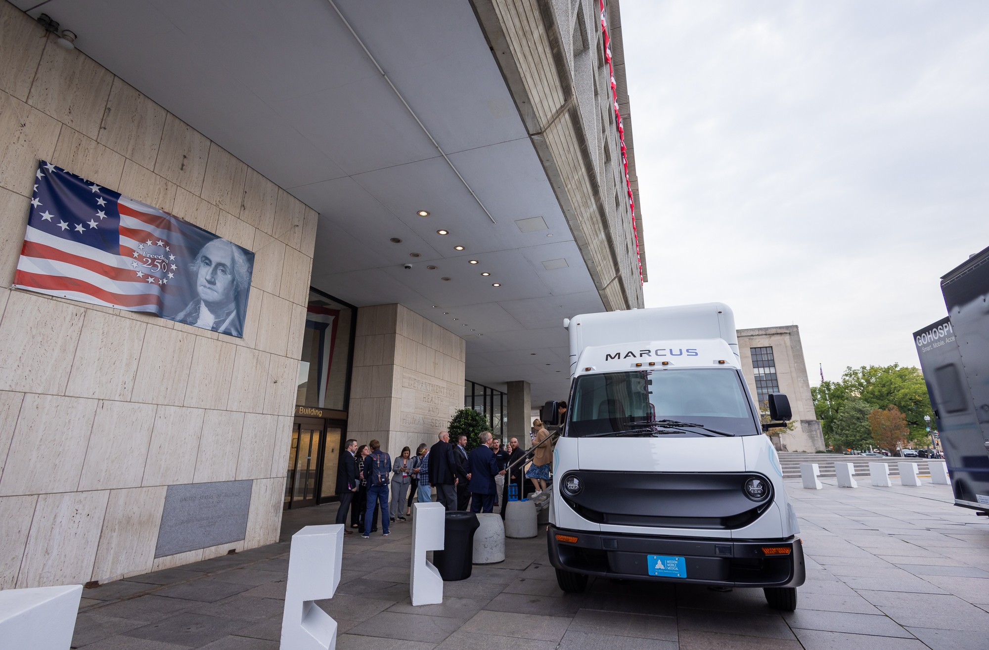 MARCUS parked at the entrance to the Department of Health and Human Services