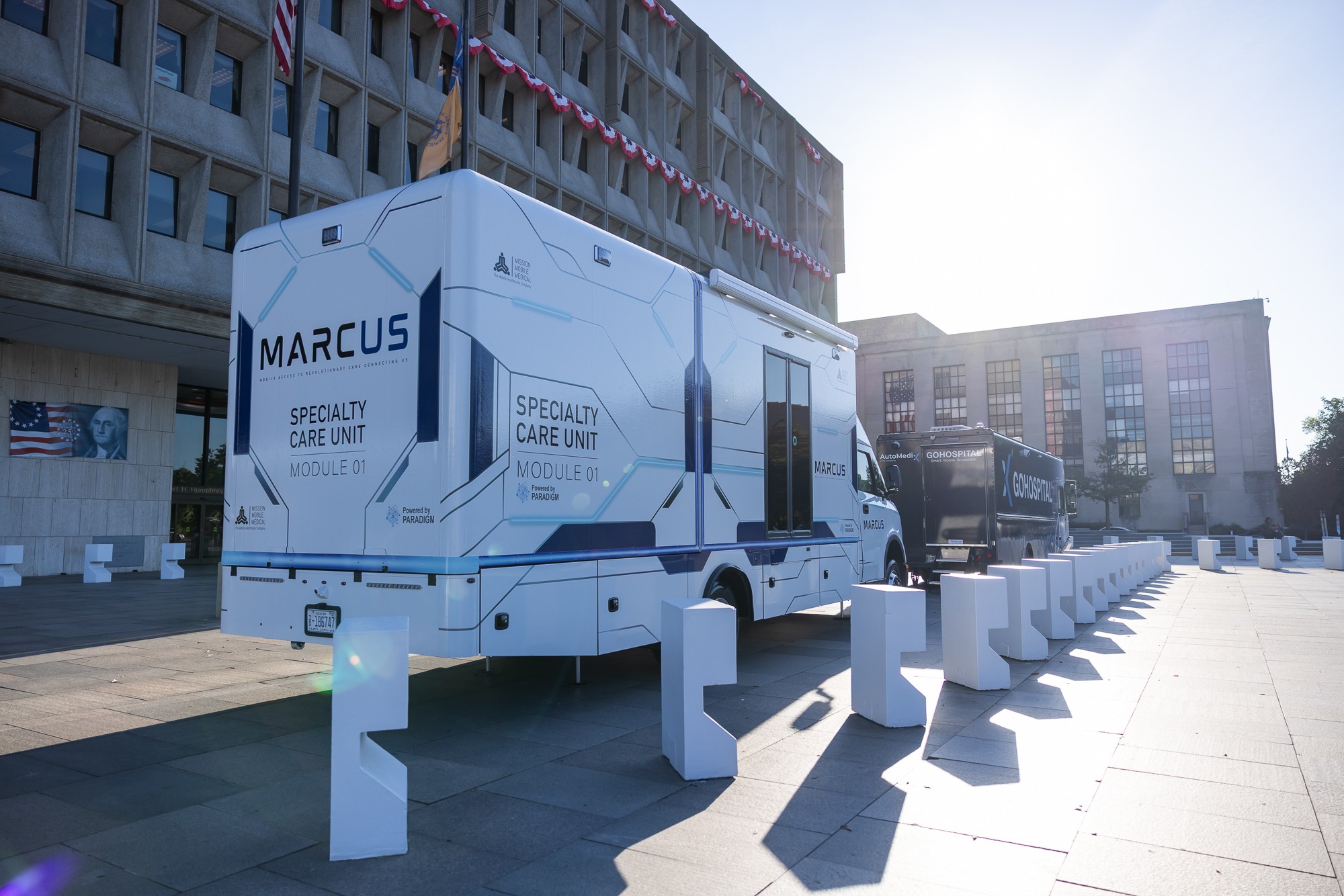 Specialty Care Unit, Module 01, on display outside the building